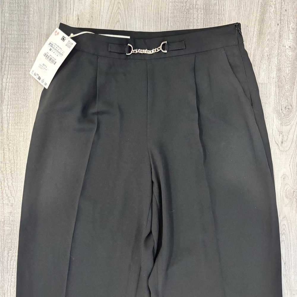 NWT Zara Classic Black Chain Wide Leg Pleated Trousers XS - Picture 6 of 12
